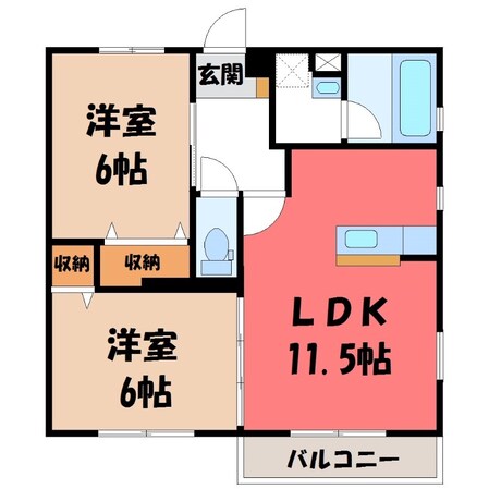 宇都宮大学陽東キャンパス駅 徒歩17分 2階の物件間取画像